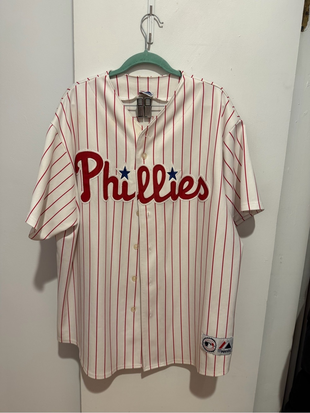 Phillies Ryan Howard White & Red Pinstripe Baseball Jersey